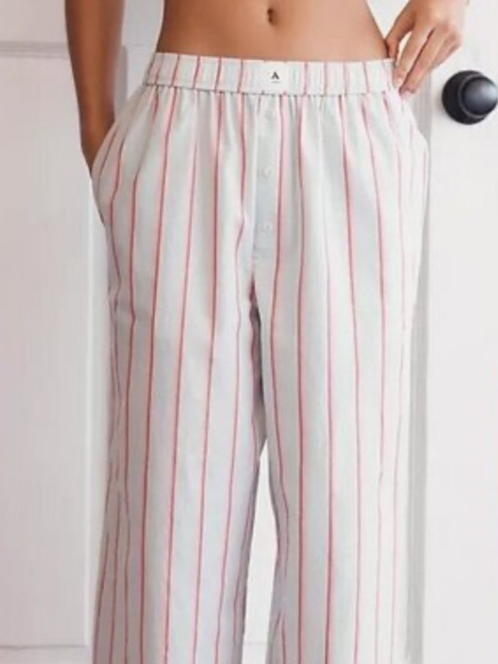 Anthropologie White Pants with Red Pinstripes